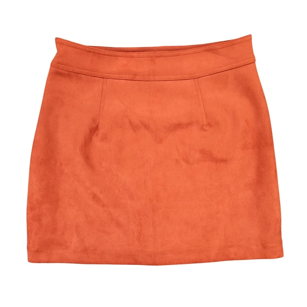 Philosophy‎ Mini Skirt Womens 6 Burnt Orange Faux Suede Pocket Utility Boho Rust